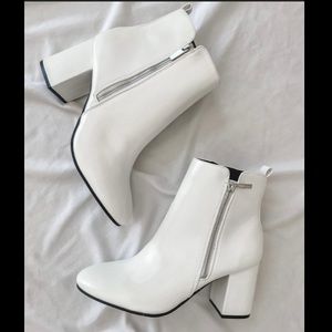 White Block Heeled Bootie